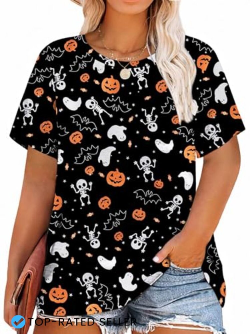 Women's Plus Size Halloween Graphic Tee Trick or Treat Kindness Crew Neck